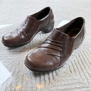 Thom McAn Deidre Loafers Women's 9M Brown Leather Wedge Slip On Comfort Granola
